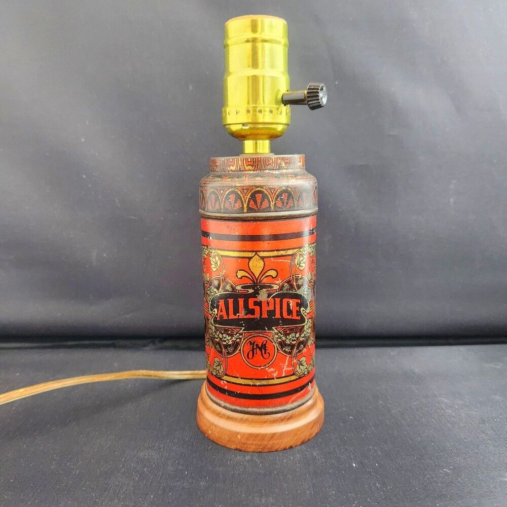 Hoosier Canister Lamp Boone Spice Tin Art Nouveau Tabletop Plug Red WORKS VTG